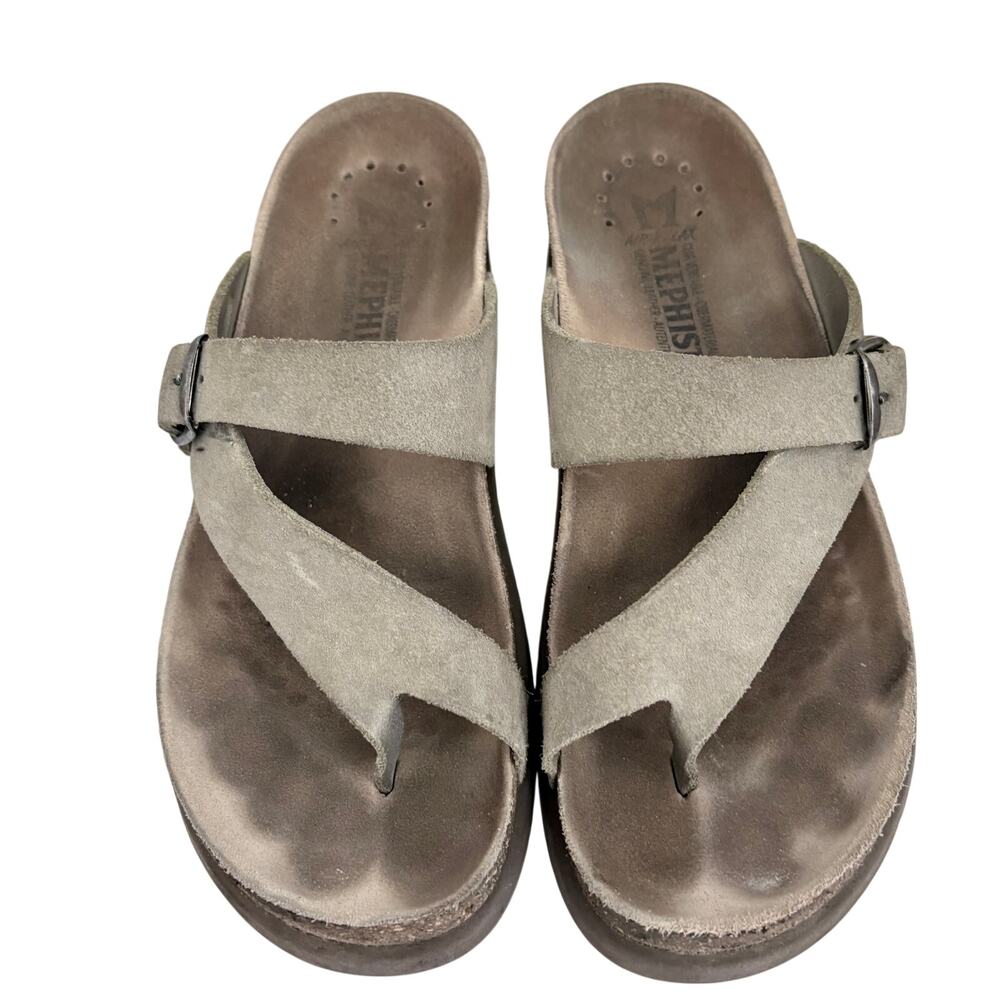 Mephisto Helen Grey Suede Thong Sandals Buckle Slip On Comfort Preppy Classic